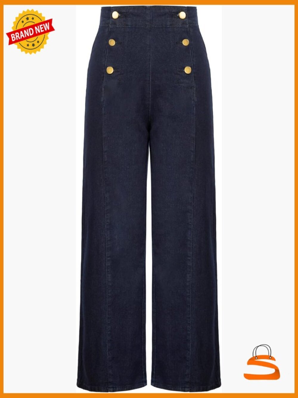 High Waisted Wide Leg Jeans Button Decorated Stretchy Denim Pants with Pockets